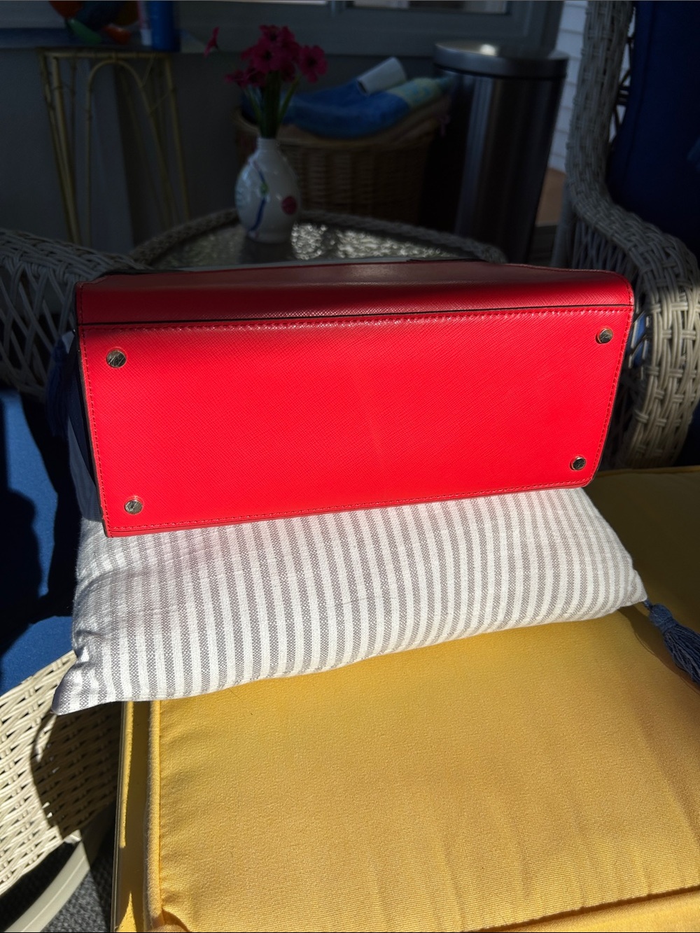 kate spade Red, Cream & Navy Saffiano Leather Satchel - Picture 6 of 11